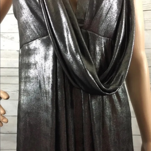 ABS Allen Schwartz Collection Dress Shimmery Metallic Silver Pewter - Picture 7 of 12